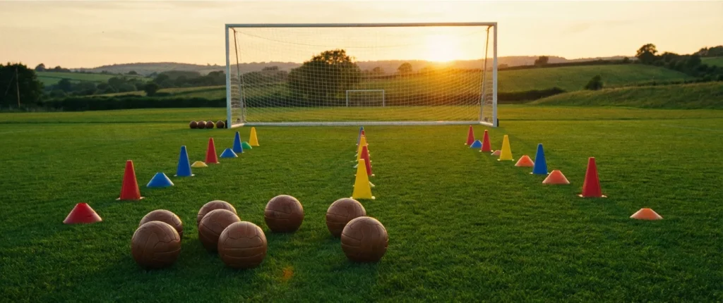 Terrain de football avec drapeaux des équipes francophones qualifiées pour le Mondial 2026